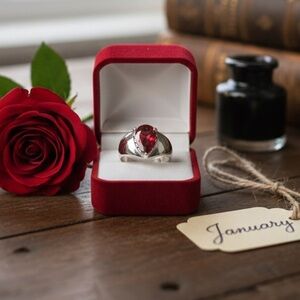 Vintage Pear-Cut Garnet Red Statement Ring — Silver — Size 8